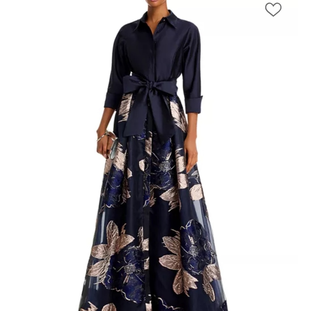 Teri Jon by Rickie Freeman Taffeta Shirt Floral Gown